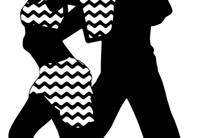 Schlichte schwarze Silhouette eines Tisches mit einer Lampe und einer Vase auf der Oberfl&auml;che.