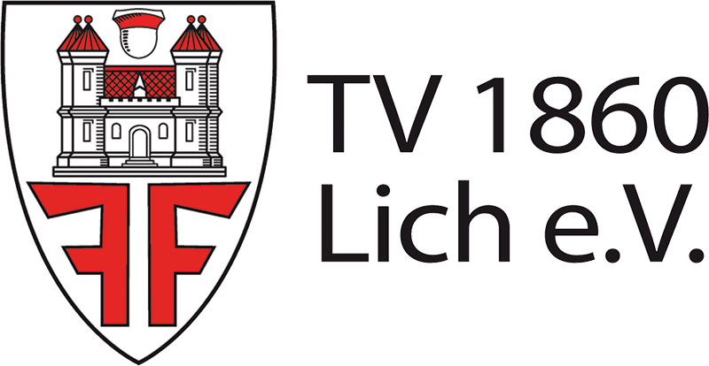 Logo des TV 1860 Lich e.V. mit Wappen und Schriftzug in Rot und Schwarz auf hellem Hintergrund.